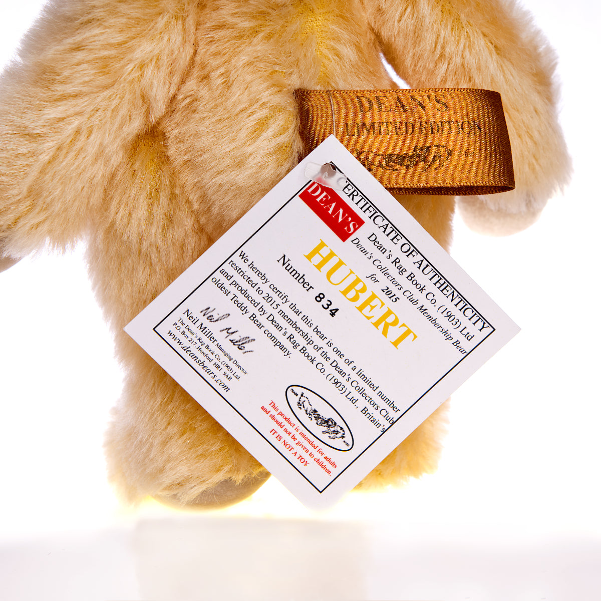 DEAN'S RAG BOOK Co. 'Hubert' - Collectors Club Membership Bear 2015