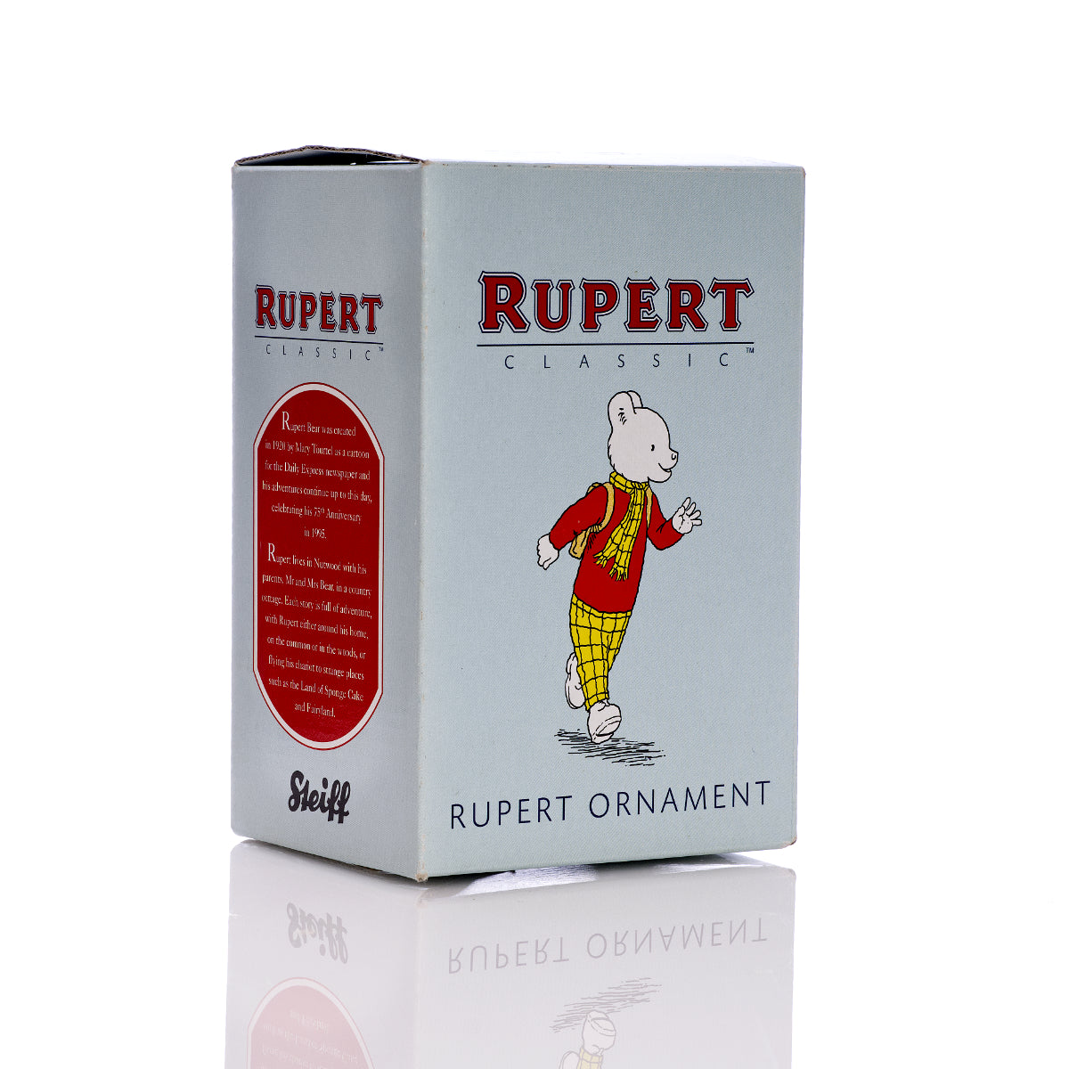 STEIFF 'Rupert Bear with Sledge' Ornament – White Tag 653537 Limited Edition for UK & Ireland