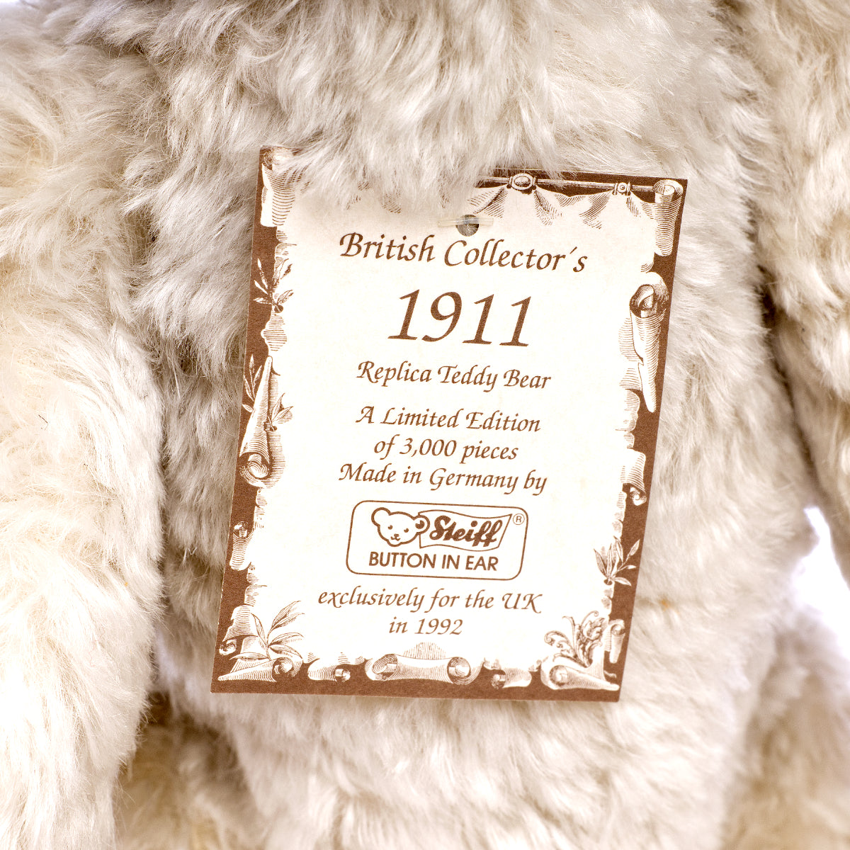 STEIFF 'British Collectors Replica 1911' Bear, a 1992 Limited Edition White Tag 406645