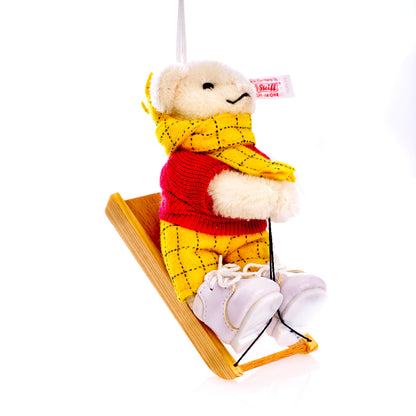 STEIFF 'Rupert Bear with Sledge' Ornament – White Tag 653537 Limited Edition for UK & Ireland