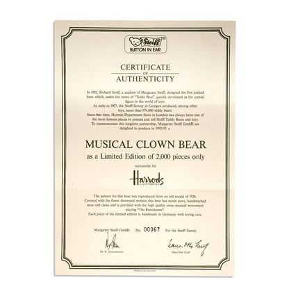 STEIFF for HARRODS 'Musical Clown Bear' 1992 - Limited Edition White Tag 011894