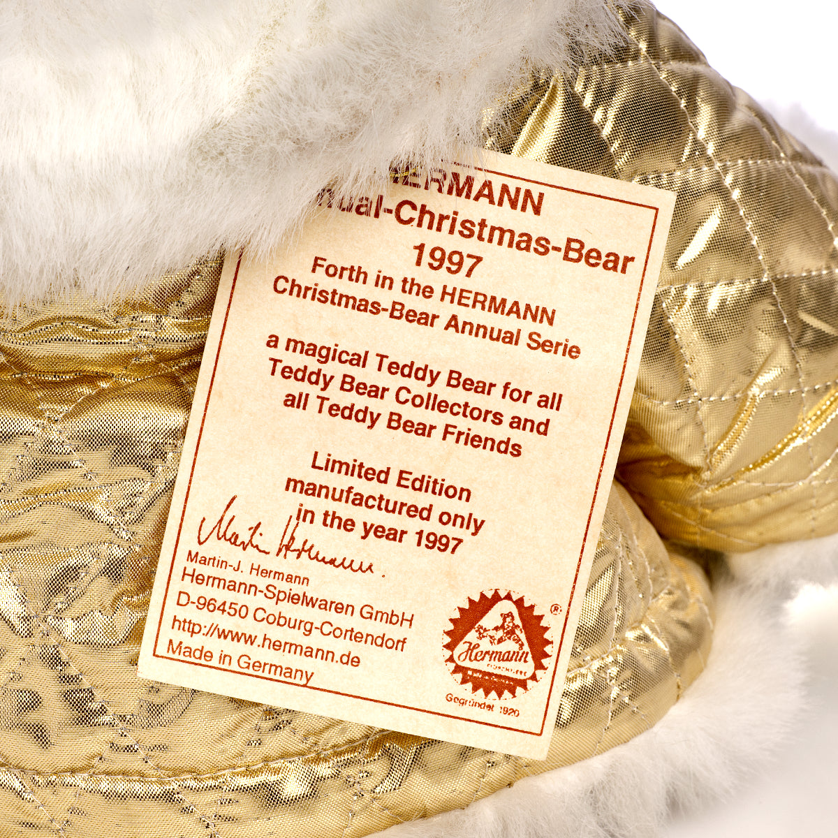 HERMANN-SPIELWAREN 'Christmas Bear 1997' - Limited Annual Edition