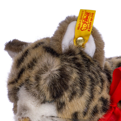 STEIFF 'Minou Lying Tabby Cat' – Vintage Plush, Yellow Tag 074806