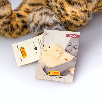STEIFF 'Minou Lying Tabby Cat' – Vintage Plush, Yellow Tag 074806