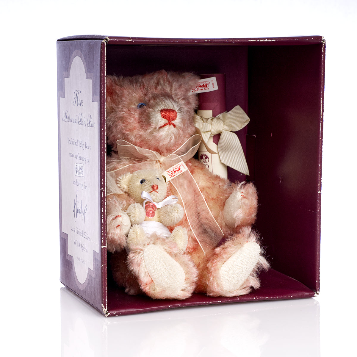 STEIFF 'Hope Mother & Baby Bear Set' - exclusive for Hamleys, White Tag 652875, Mohair, Limited Edition