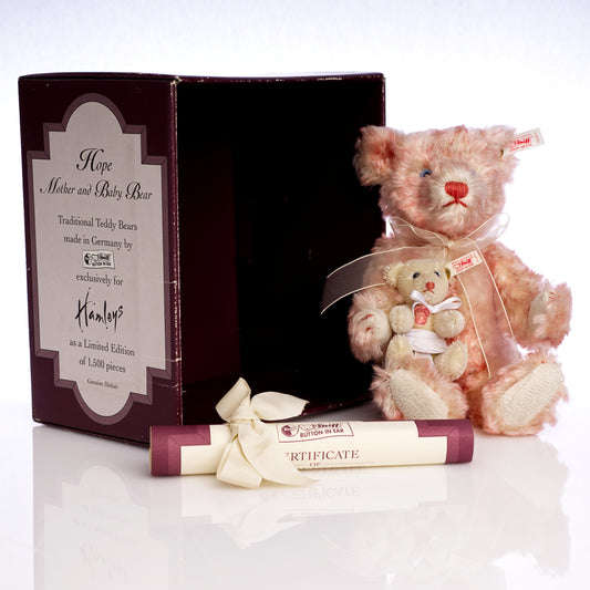 STEIFF 'Hope Mother & Baby Bear Set' - exclusive for Hamleys, White Tag 652875, Mohair, Limited Edition