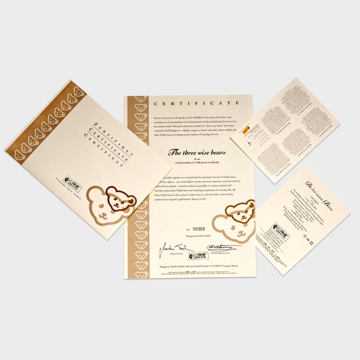 STEIFF 'The Three Wise Bears' White Tag 038372, Limited Edition, Alpaca Set