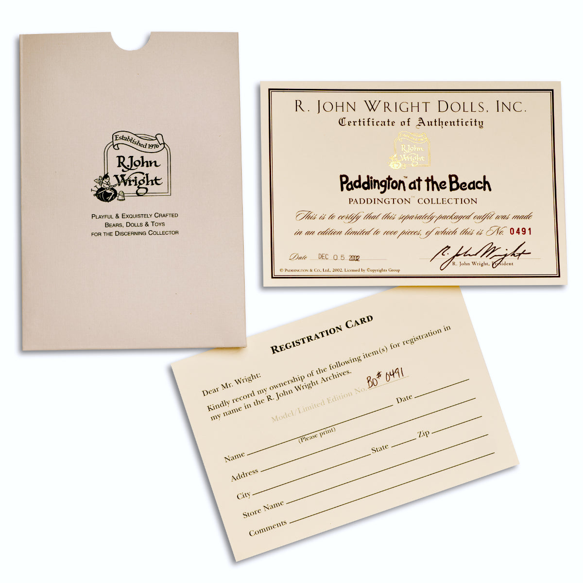 R. JOHN WRIGHT 'Paddington at the Beach' Accessory Set for his Paddington Collection – Limited Edition, Unused