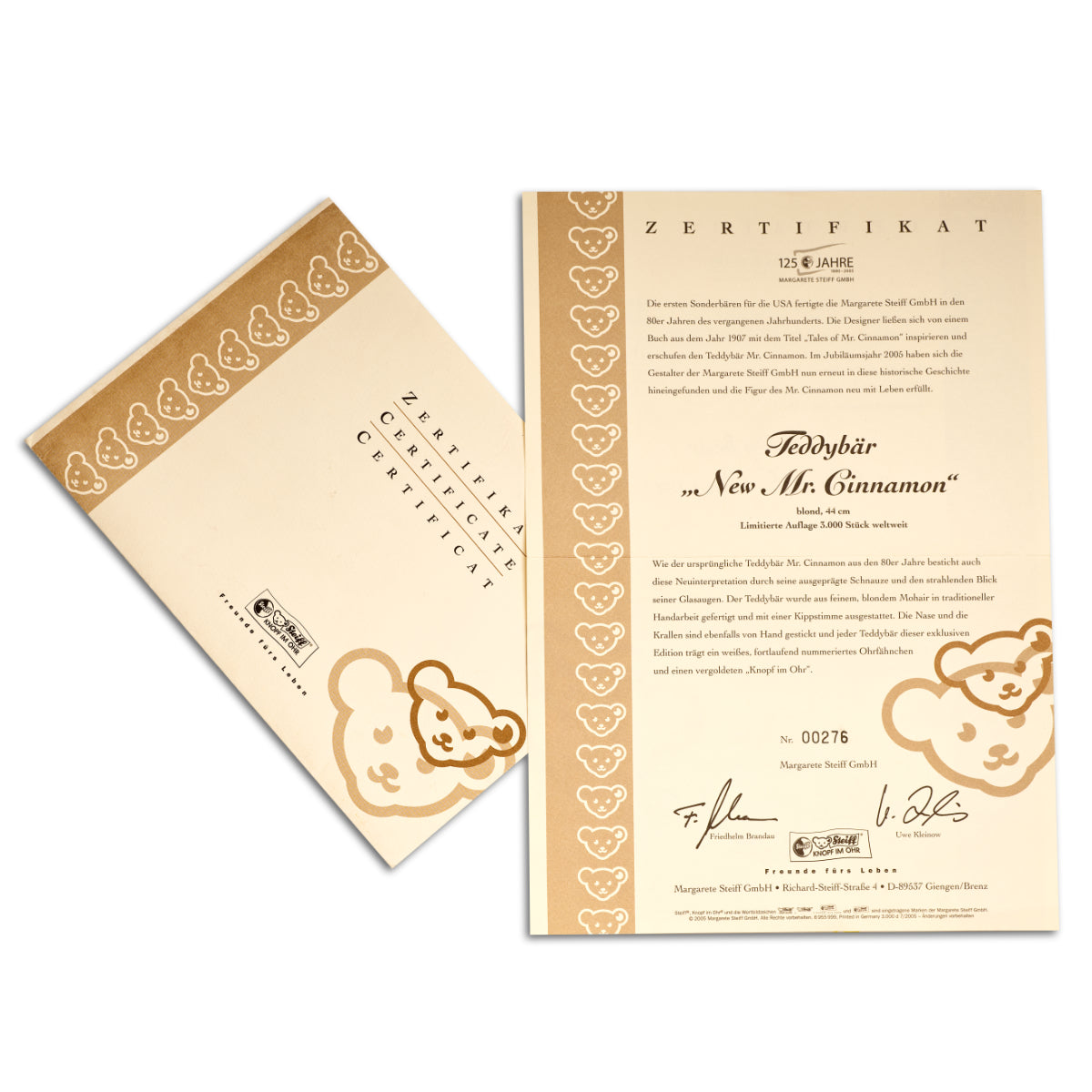 STEIFF 'New Mr. Cinnamon' Bear - White Tag 038846, Limited Edition