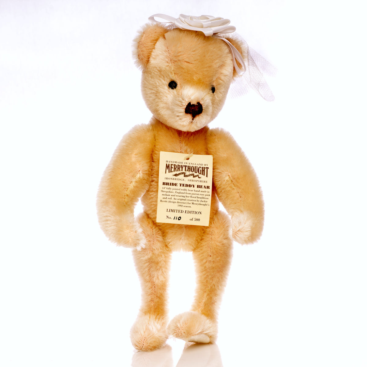 MERRYTHOUGHT 'Bride Teddy Bear' – Limited Edition, Mohair by Jackie Levitt Vintage Collectible from 1992
