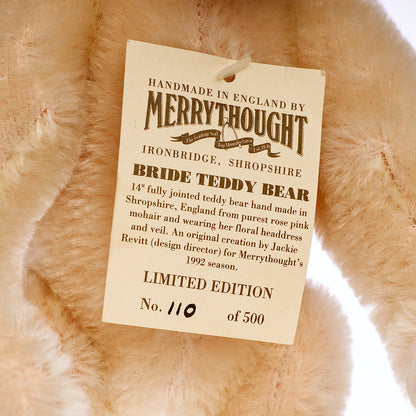 MERRYTHOUGHT 'Bride Teddy Bear' – Limited Edition, Mohair by Jackie Levitt Vintage Collectible from 1992