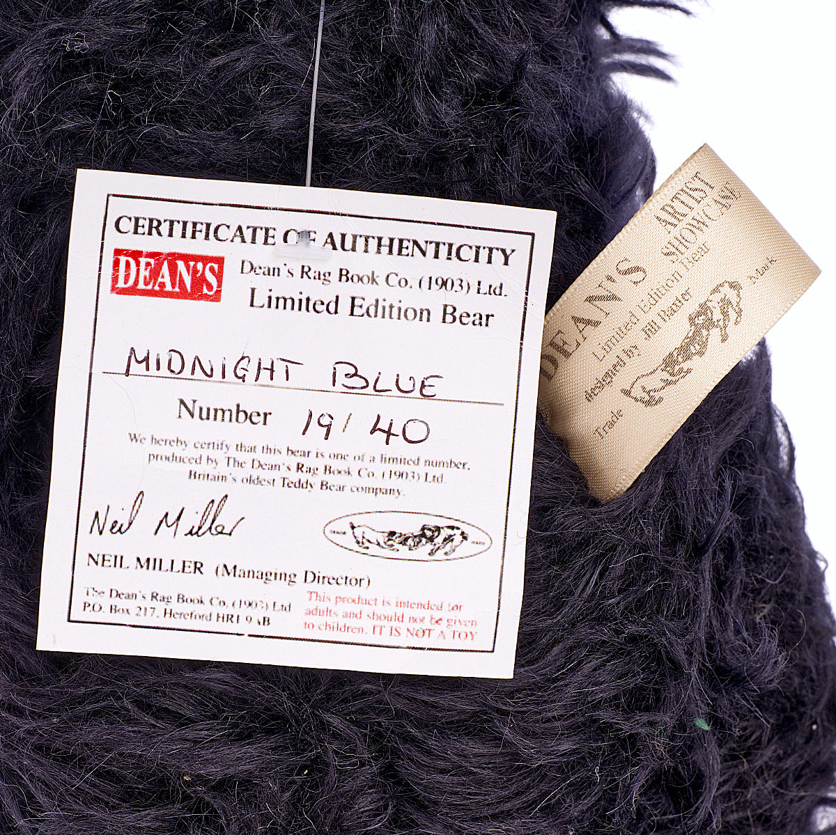 DEAN's RAG BOOK Co 'Midnight Blue' by Jill Baxter, Limited Edition, Mohair Teddy Bear