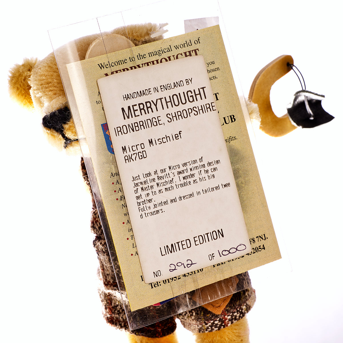 MERRYTHOUGHT 'Master Mischief' – Micro Mohair Teddy Bear Limited Edition from 1992/93