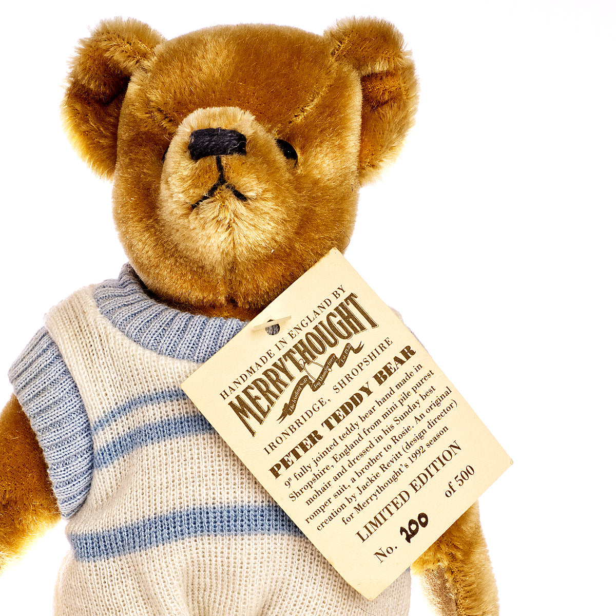 Merrythought 'Peter Teddy Bear' – 1992 Limited Edition by Jackie Revitt, Vintage Collectible Mohair