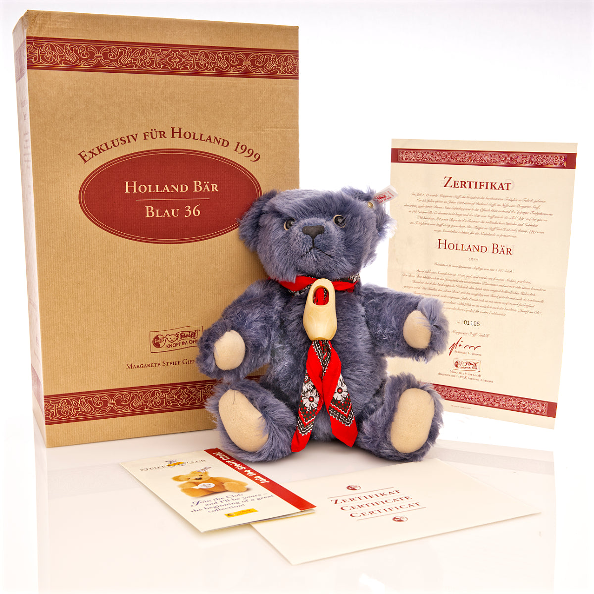 STEIFF 'Holland Bär Blau 36' /Bear Blue 36 1999, White Tag 660078 - Limited Edition