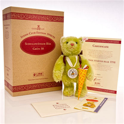 STEIFF 'Schulanfänger-Bär' /School Starter Bear, Grün(Green) 30 - White Tag 420139 - Club Edition