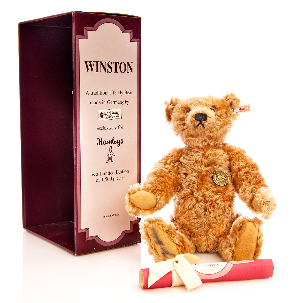 STEIFF Teddy Bear 'Winston' - Exclusively for HAMLEY'S 1997, White Tag 652837