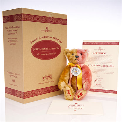 STEIFF 'Year 2000 Golden Brown/ Dusky Pink' Bear - White Tag 420184 - Limited Edition