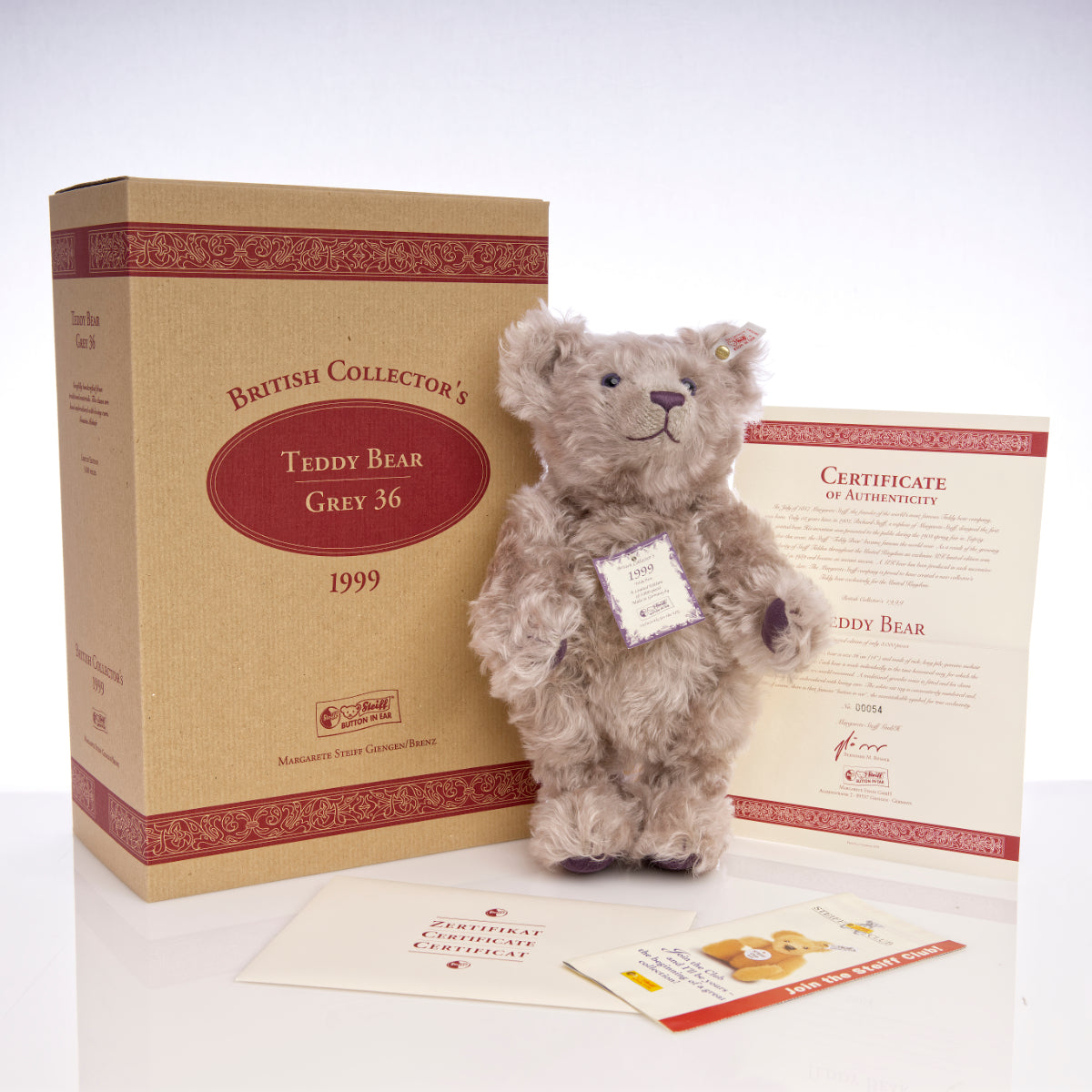 STEIFF Teddy Bear 'GREY 36' (1999) British Collectors – White Tag 660047 - Limited Edition