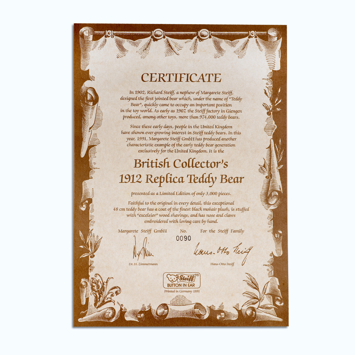 STEIFF '1912 Titanic Replica Mourning Bear' British Collectors - exclusive to the UK White Tag 406829
